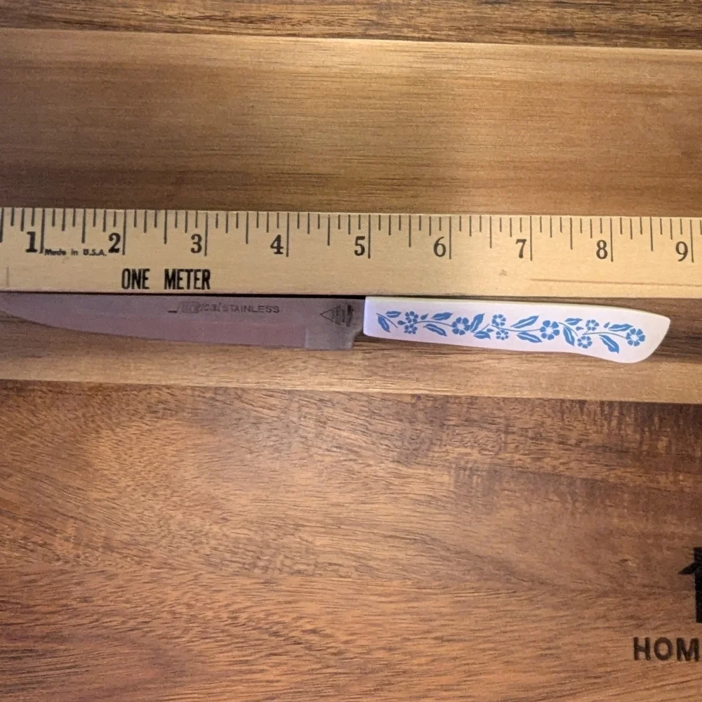 Vintage Stainless Steel Kitchen Knife with Blue/White Cornflower Floral Handle